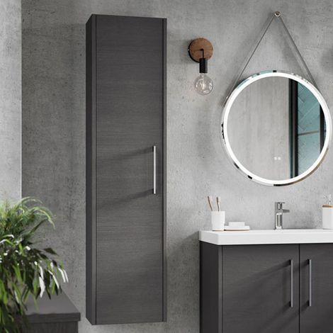 Hudson Reed Juno Graphite Grey Woodgrain 350mm x 1430mm Wall Hung Storage Unit - NPF2261 (1/4)