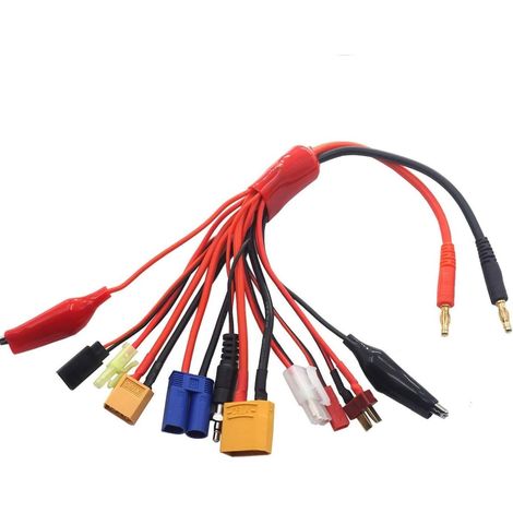 10 en 1 Adaptateur de Chargeur de Batterie RC avec connecteur à fiche Banane 4,0 mm pour TRX, Tamiya, EC3, JST, XT60, T-Dean (1/4)
