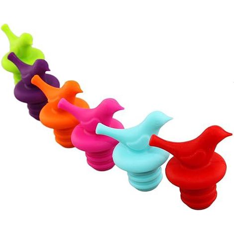 Lot de 6 bouchons de bouteille en silicone, décoratifs et originaux, couleurs assorties, étanches et réutilisables, pour vin, design mignon, accessoire de cave. (1/5)