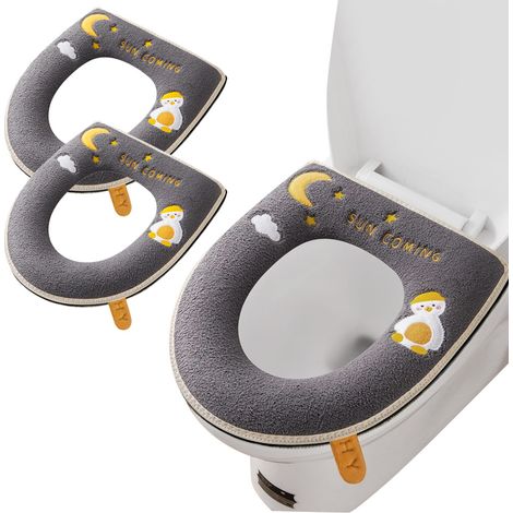 1 housse de siège de toilette, polyester peluche, dos cuir PU imperméable, fermeture éclair, poignée intégrée, salle de bain (1/5)