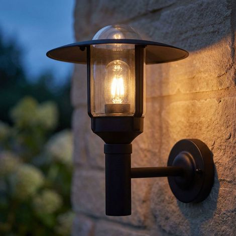 Lampada da esterno a LED, applique in vetro per esterni, IP44, nero, alluminio, H 34 cm (1/5)