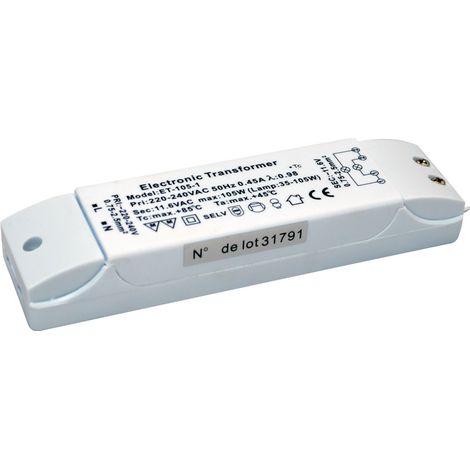 Tibelec – Transformateur pour tableau électrique 35-105W – Tension sortie 12V – Pour ampoules LED et halogène – Installation sur luminaire