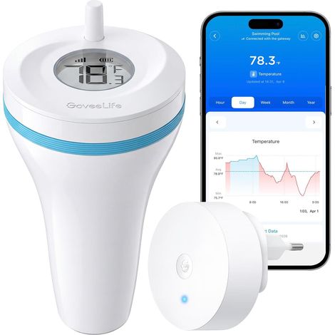 Thermomètre de piscine avec passerelle Wi-Fi, Thermomètre Flottant Avec Alerte par App, Portée de 330 m, Pour piscine, tube de bain, bol à poissons, spa, aquarium (1/5)