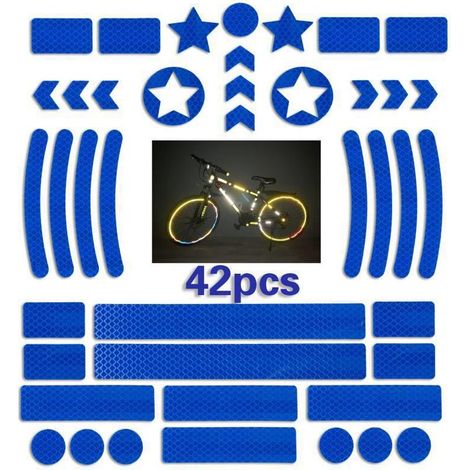 42 Fahrradaufkleber (blau), Fahrradreflektoren, Fahrradreflektoraufkleber, Motorradreflektoraufkleber, Rollerreflektoraufkleber, Helme (1/5)