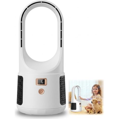 Silent, bladeless portable fan, white – 6 touch speeds, USB rechargeable, ideal for office/bedroom – Child and pet safe design (1/5)
