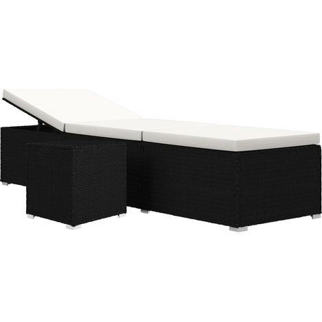 Sonnenliege mit Auflage und Teetisch Poly Rattan Cremeweiß vidaXL