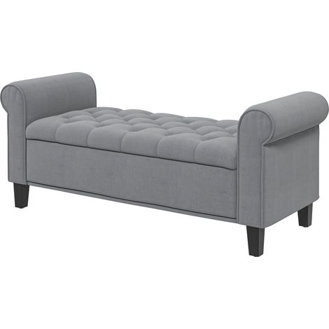Banquette Rodric Coffre Rangement Velours Gris Design Élégant 126 cm