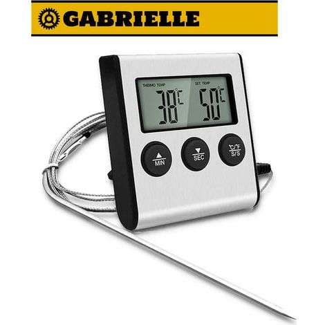 1 thermomètre numérique LED avec sonde, thermomètre alimentaire avec fonction minuterie, thermomètre de cuisson et de grillade, four, piles non incluses (1/5)