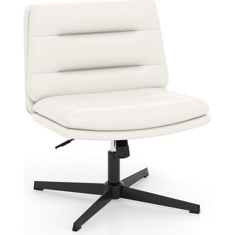 Chaise de bureau blanche en similicuir sans accoudoirs avec siège pivotant, hauteur réglable et base croisée, pour bureau (1/5)