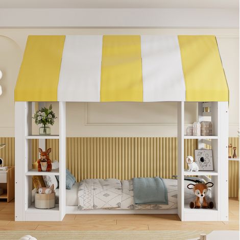 Etagenbett 90/200 cm bianco con baldacchino e vano contenitore aperto (1/5)