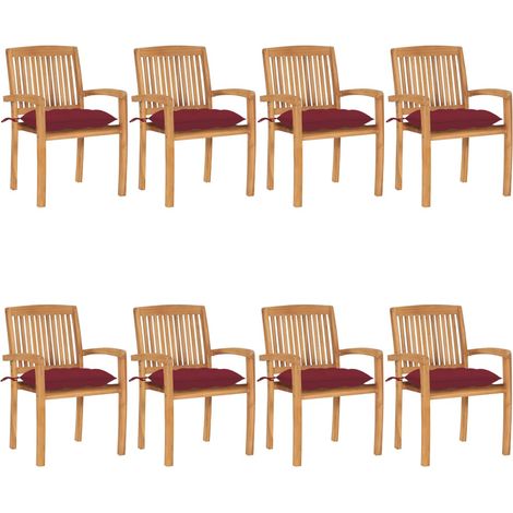 Lot de 8 Chaises de jardin empilables avec coussins - Chaise d'extérieur pour terrasse/jardin Teck solide BV461820 - BonneVie (1/5)