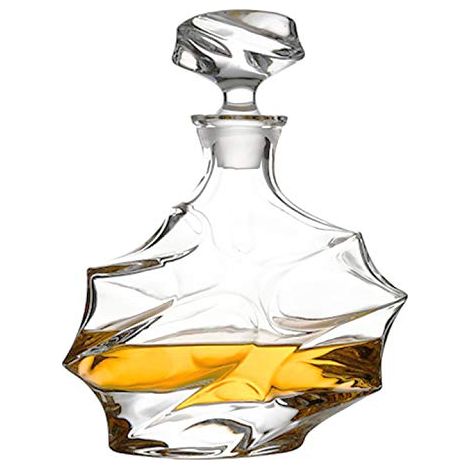 Carafe à décanter en verre avec bouchon géométrique hermétique – Carafe à whisky pour vin, bourbon, brandy, alcool, jus, eau, bain de bouche. Verre sans plomb (750 ml/nuage) (1/5)