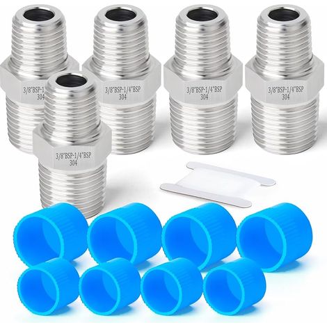 5 pièces 1/4 "mâle BSP x 3/8" mâle BSP filetage forgé en acier inoxydable réducteur hexagonal mamelon connecteur SUS 304 raccords de tuyauterie (1/5)