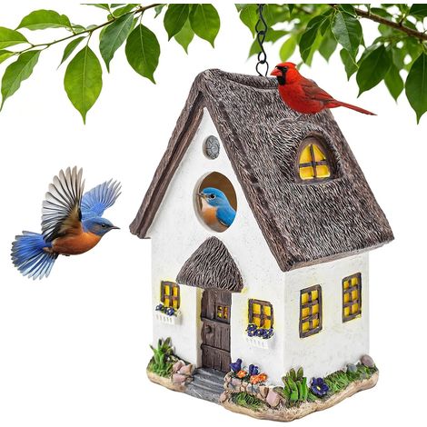 Nichoir à Suspendre, Nichoirs en Résine avec Trou d'envol 35 mm pour Oiseaux Sauvages Mésange Bleue Moineau Pinson, Décoratif Jardins Terrasses Cours Porches Extérieur (1/5)