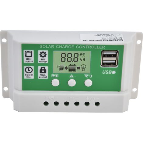 Régulateur de charge solaire PWM 12V/24V avec double port USB, panneau de contrôle intelligent GLL121030A, équipement de chargeur solaire à écran LCD (1/5)