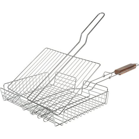 RUECAB 1089 Rack di Barbecue Doppia Regolabile Acciaio Inox Manico Legno Argento 6 x 33 x 69 cm (1/4)