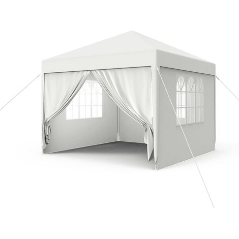 Tente de réception 3x3m avec parois latérales et fenêtres, protection UV, imperméable, blanc (1/5)