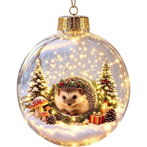 Boule à neige lumineuse en acrylique transparent, décoration de Noël à suspendre au sapin, motif animaux : hérisson, pingouin, panda et mouton. (1/5)