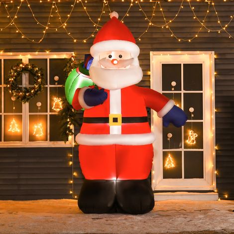 Père Noël Gonflable LED 2,4H m avec hotte Polyester imperméable Rouge (1/5)