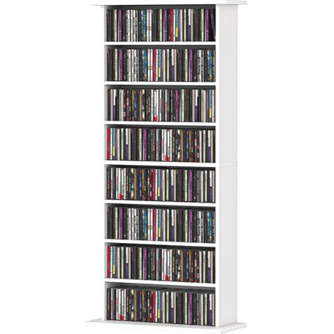 Meuble Rangement CD DVD 8 compartiments 6 niveaux réglables max 360 CD 185 DVD Blu-ray blanc