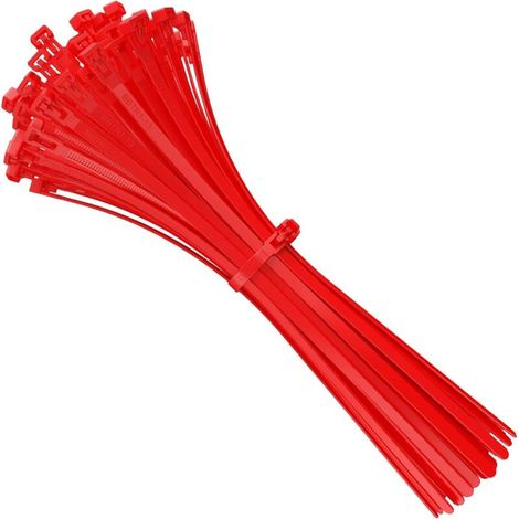Collier de Serrage Réutilisable Plastique, 350 mm x 7,5 mm,Serre Câbles Nylon,Rouge, Lot de 100 Pièces-DOU