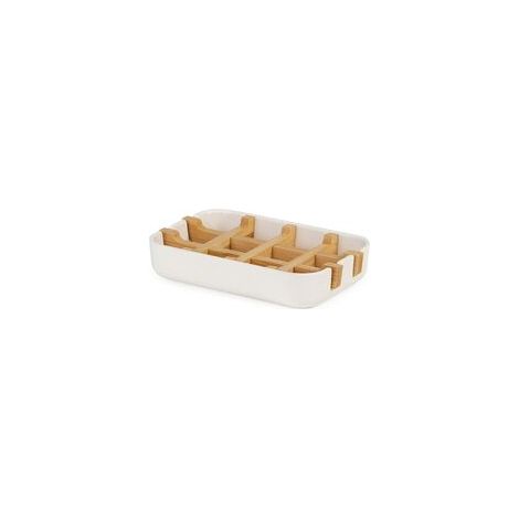 Compactor Weiße Seifenschale, ökologischer Bambus, 100 % natürlich, 100 % biologisch abbaubar, 100 % plastikfrei, 13 x 8,5 x 2,4 cm, Weiß/Natur, RAN10267 (1/5)