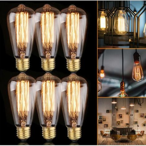 6x E26 60W Ampoule Edison Incandescent Bulb 220V ST64 Retro 64mm x 140mm (1/4)