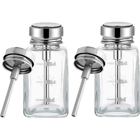 Lot de 2 flacons distributeurs à pompe transparents de 180 ml avec couvercle à clapet en métal (1/5)