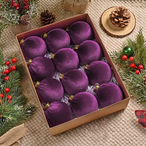 Boule De Noel Velours - 8 cm - Accroche Métallique - Décoration Arbre De Noël Maison Fête - Lot De 12 (1/5)