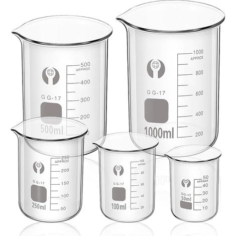 verres gradués en verre borosilicate - 50 ml, 100 ml, 250 ml, 500 ml, 1000 ml - laboratoire, salle de classe, usage domestique (1/5)