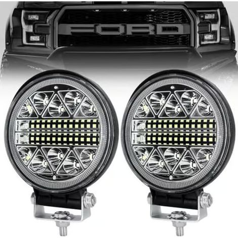Ensemble de 2 phares ronds à LED de 102 W, longue portée, 6 000 K, étanches IP68, boîtier en aluminium antichoc, pour voitures, camions, SUV et bateaux. (1/5)