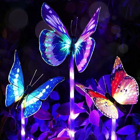 Luces solares decorativas para jardín, guirnaldas de mariposas multicolores, juego de 3 luces solares para jardín. (1/5)