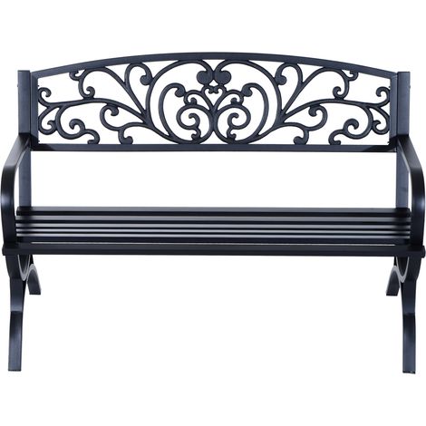 Outsunny Garten-/Terrassenbank aus schwarzem Gusseisen, 3 Sitze, 127 x 60 x 85 cm, Tragkraft: 240 kg