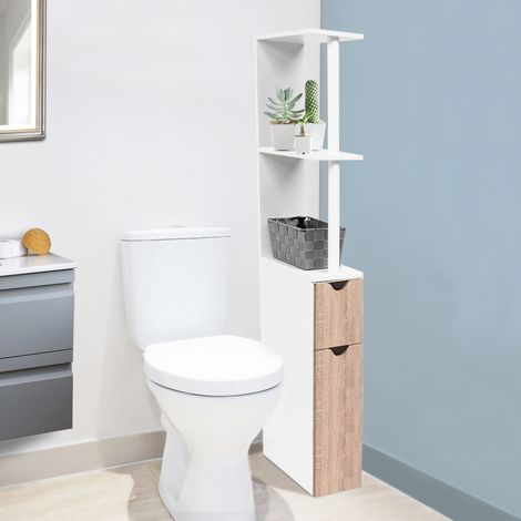 Mueble estantería para WC WILLY 2 puertas blanco y haya (1/4)