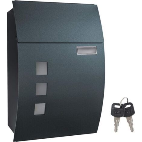 Wall-mounted letterbox, with viewing windows, nameplate slot, 2 keys, easy to install, anthracite grey (1/4)