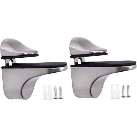 Glass Shelf Support Clamp, Glass Brackets for 3-21mm Wood, Bathroom Clip Bracket for Bedroom Shelves, Furniture Repair, Brushed (1/3)