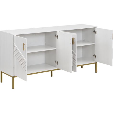 Buffet moderne 4 portes en MDF blanc, détails dorés et pieds en métal, 160 x 40 x 80,5 cm (1/5)