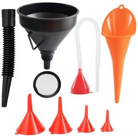 7-teiliges Auto-Einfülltrichter-Set, universelle Kunststoff-Einfülltrichter für Kraftstoff, Öl und Benzin, mit Filter und flexibler Verlängerung, rechtwinklig, langer Auslauf, für Motorrad- und Automo (1/5)