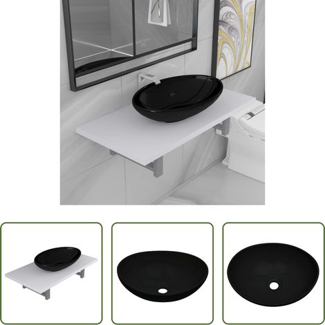 Keramik Waschbecken - 2-tlg. Badmöbel-Set Keramik Weiß (1/5)