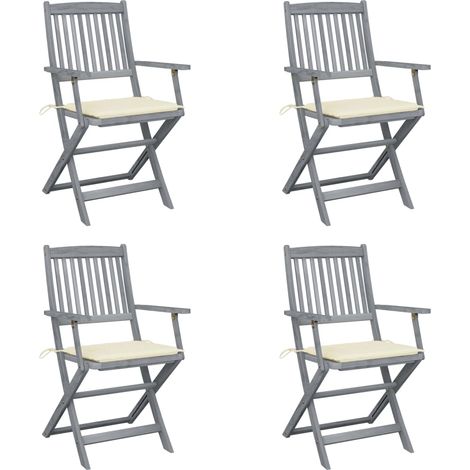 Chaises pliables d'extérieur 4 pcs avec coussins Bois d'acacia 51 (1/5)