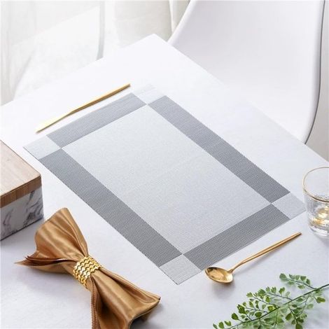 Set di 4 tovagliette antiscivolo per cucina e sala da pranzo – Lavabili, resistenti al calore – 30 x 45 cm (Argento) (1/5)