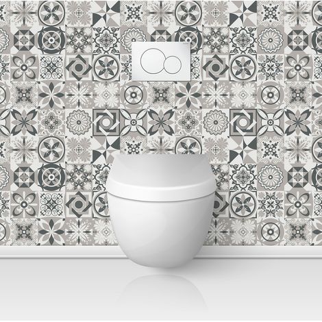 Crédence adhésive WC - Effet carreaux de ciment - 65x65 cm - Adhésif + Protection BRILLANTE (1/3)