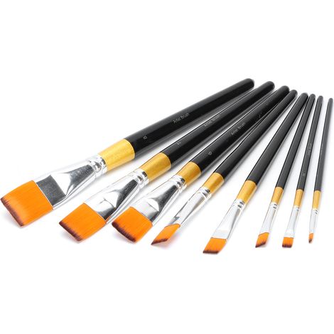 Ensemble de 8 pinceaux à poils plats en nylon, accessoires de dessin pour acrylique et aquarelle (1/5)