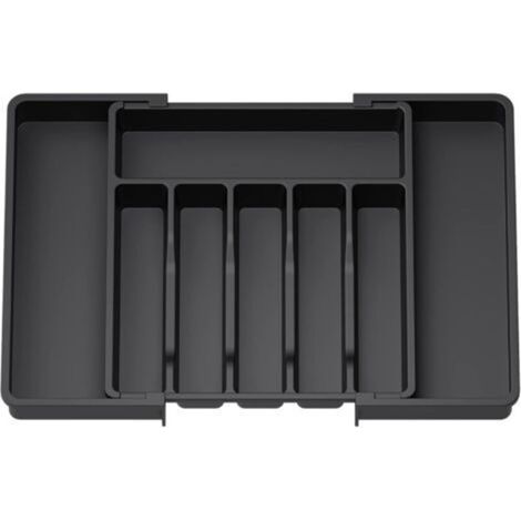 Range Couverts, Plateau d'Ustensiles Extensible pour Tiroir, Organisateur de Tiroir Réglable pour la Cuisine, Rangement Compact en Plastique pour contenir des Cuillères, Fourchettes, Noir (1/5)