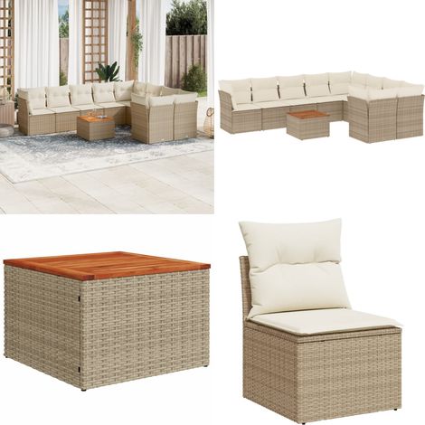 10-tlg. Garten-Sofagarnitur mit Kissen Beige Poly Rattan - Gartenmöbel Set - Outdoor Möbel - Rattan Sofa - Lounge Set - Esstisch - Home & Living (1/5)