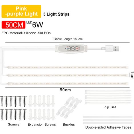 Ortviai Bande LED pour Plantes d'Intérieur – 50 cm, Spectre Rose-Violet, Minuterie Intelligente 24 h, 4 Niveaux de Luminosité, USB