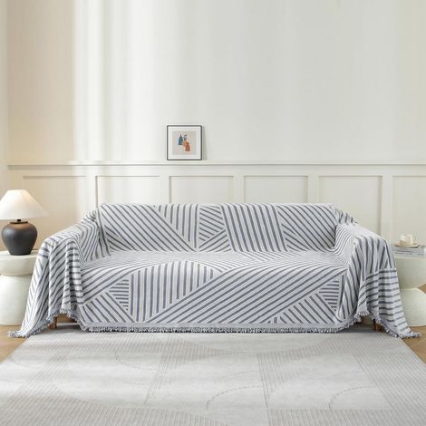 Sofa Überwurf 1 Sitzer 180x230cm Chenille Hellgrau mit Quasten (1/5)