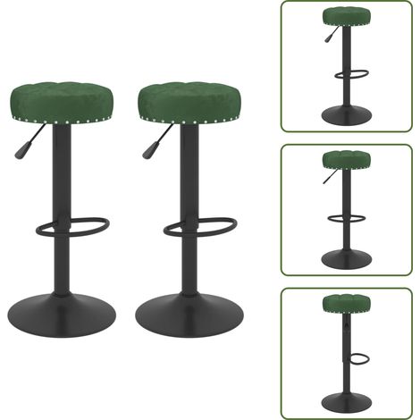Sedie da bar con poggiapiedi - vidaXL Sgabelli da Bar 2 pz Verde Scuro in Velluto - Sgabelli girevoli