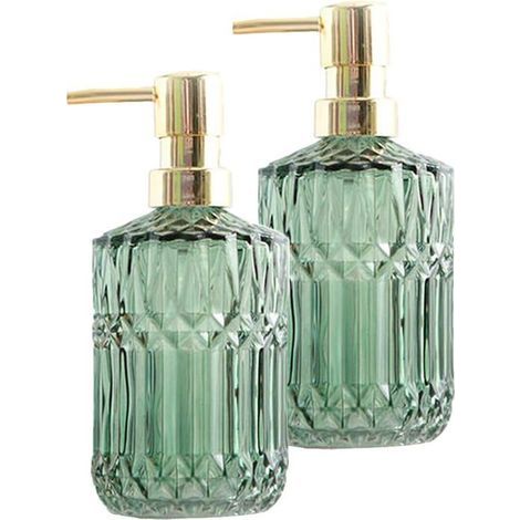 Glass soap dispenser with ABS pump, for bathroom (green, 2 pieces)