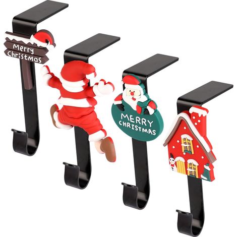 4 Pièces Porte Chaussettes de Noël, Père Noël Maison Cintres Manteau Cheminée Cintres pour Chaussettes de Cheminée Antidérapants Supports de Chaussettes pour Noël Vacances Fête Décorations